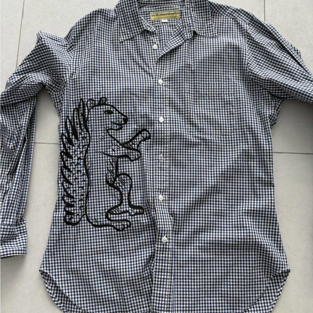 Libertine w/Squirrel Graphic Crisp Check Button-Down Shirt M